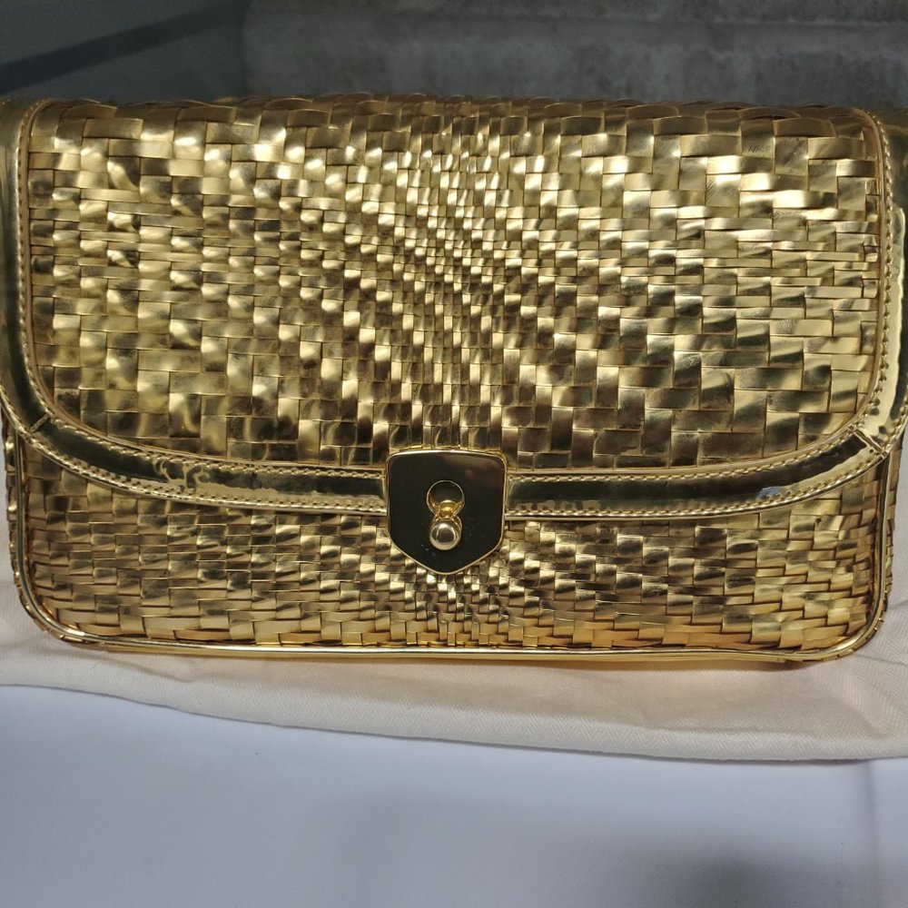 Cole Haan Genevieve Weave Clutch in gold